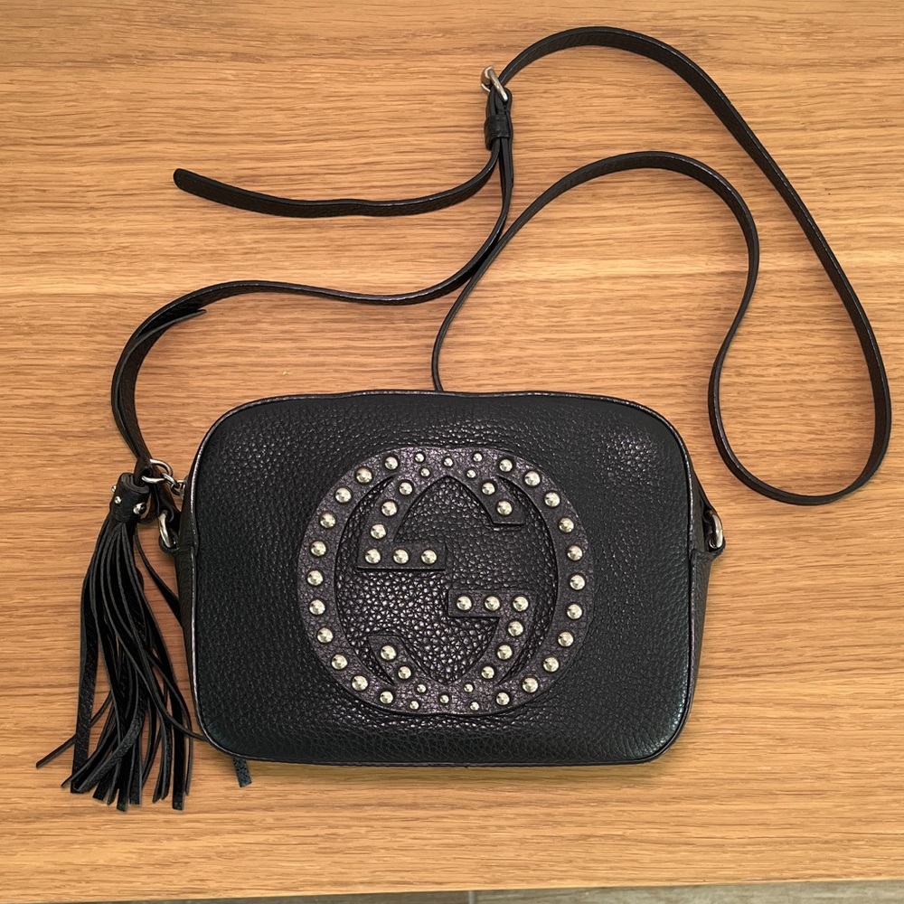 GUCCI Pebbled Calfskin Soho Studded Disco Bag in Black - Picture 10 of 13